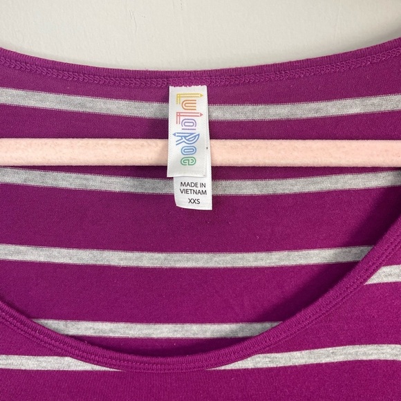 Bright Purple and Gray Striped Lularoe Perfect T-Shirt - Picture 3 of 7